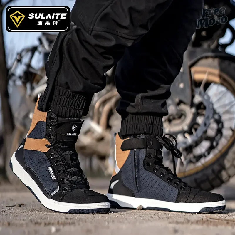 New 2023 SULAITE Boots Men Motorcycle Botas Moto 4 Seasons Anti-fall Anti-skid Reflective Off-road Leisure Motocross Shoes