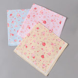 3Pcs 43x43cm Square Flower Printed Lady Women Handkerchiefs Vintage Cotton Towel Mother's Day Gift