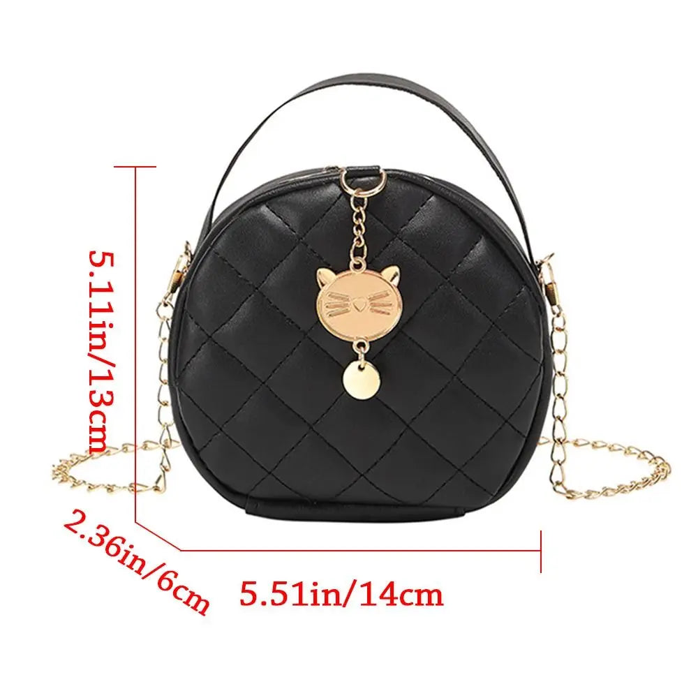 Women Chain Shoulder Bags Round Handbags Ladies Cute Cat PU Leather Female Crossbody Messenger Bag