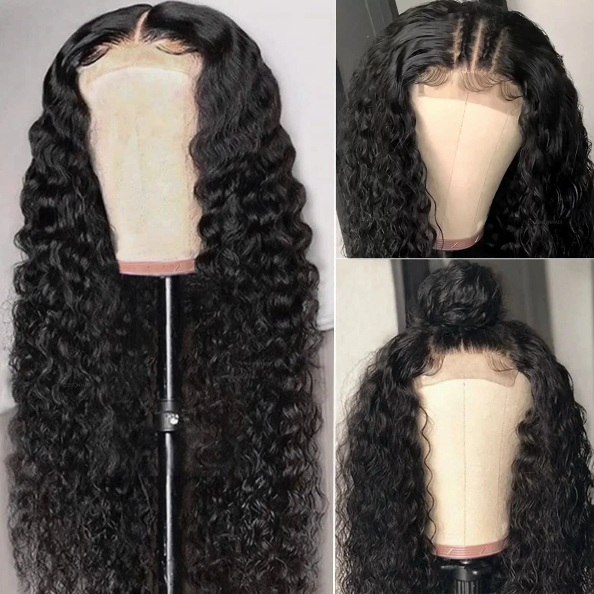 30Inch 4x4 Deep Curly Lace Closure Wig Hd Transparent Deep Wave  Wig Glueless Curly Human Hair Wigs  For Women Remy 180%