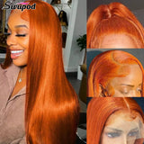 Remy 200 Density Transparent 13x6 HD Lace Frontal Wig Straight Lace Front Wigs Human Hair Ginger Orange Black Wig Witout Glue