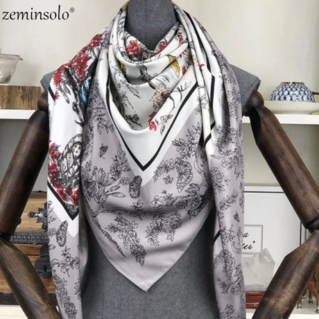 100% Twill Silk Scarf Women Print Shawl Echarpe Fourlard Femme Square Scarves For Women Hijab Bandanas Bufandas Mujer 130*130cm