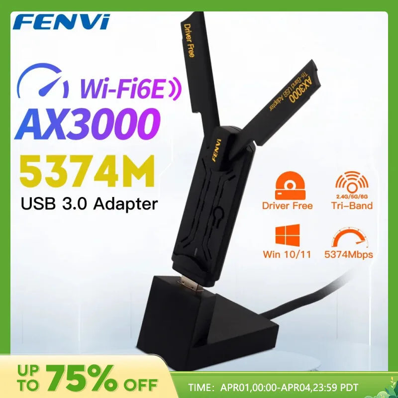 FENVI WiFi 6E AX3000 USB 3.0 WiFi Adapter 3000Mbps Tri-Band 2.4G/5G/6GHz Wireless Network Card WiFi6 Dongle Driver Free Win10/11