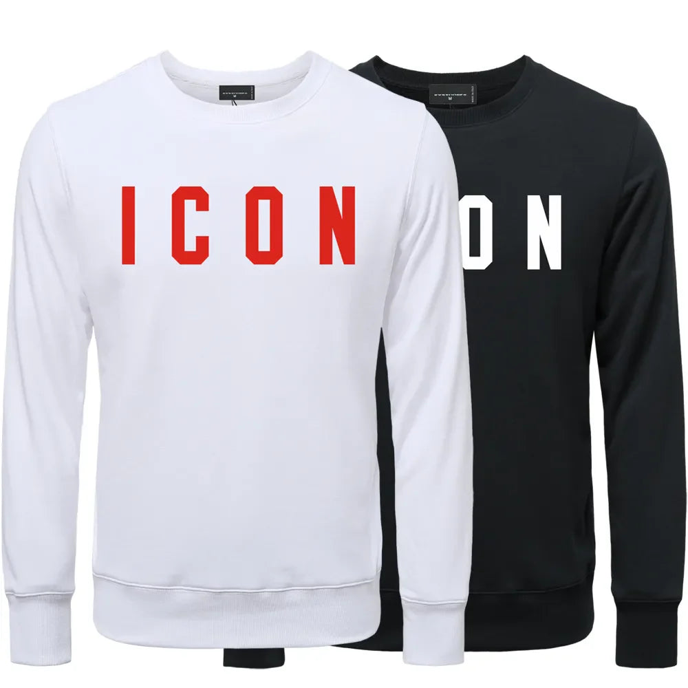 New ICON Men's Cotton Premium Round Neck Printed Letter Sweatshirt Classic Men / Women Round Neck Sweatshirt ICON Men's Hoodie