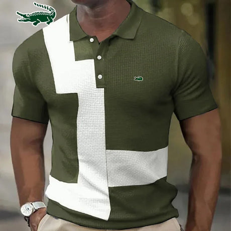 Men's Embroidery Brand Stripe Spliced Polo Shirt Spring/Summer Fashion Casual Outdoor Sports Breathable Short Sleeve T-shirt