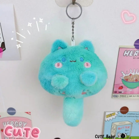 Squeak Long Tailed Cat Plush Keychain Cartoon Cute Soft Stuffed Cat Keyring Pendant 12CM Cat Soft Tail Plush Toy Home Decor