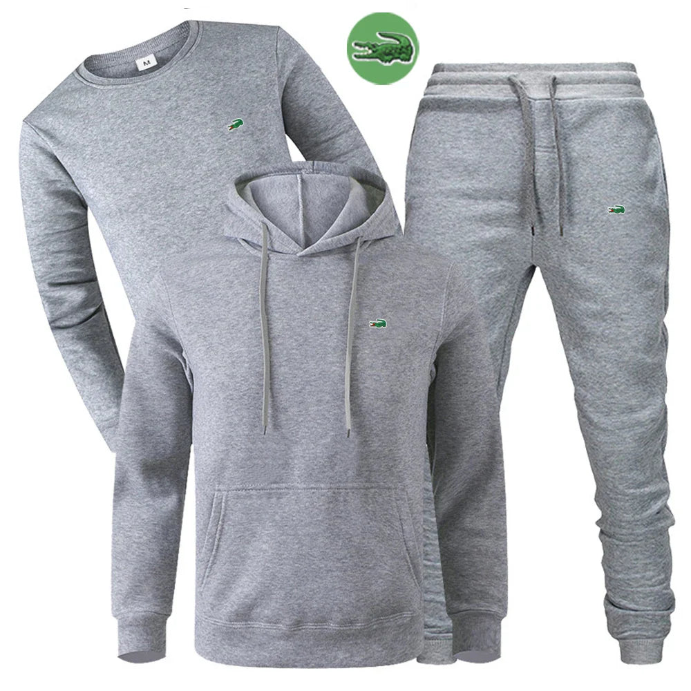 High quality embroidered hooded sweatshirt pants suit casual sports training clothes men's three-piece set