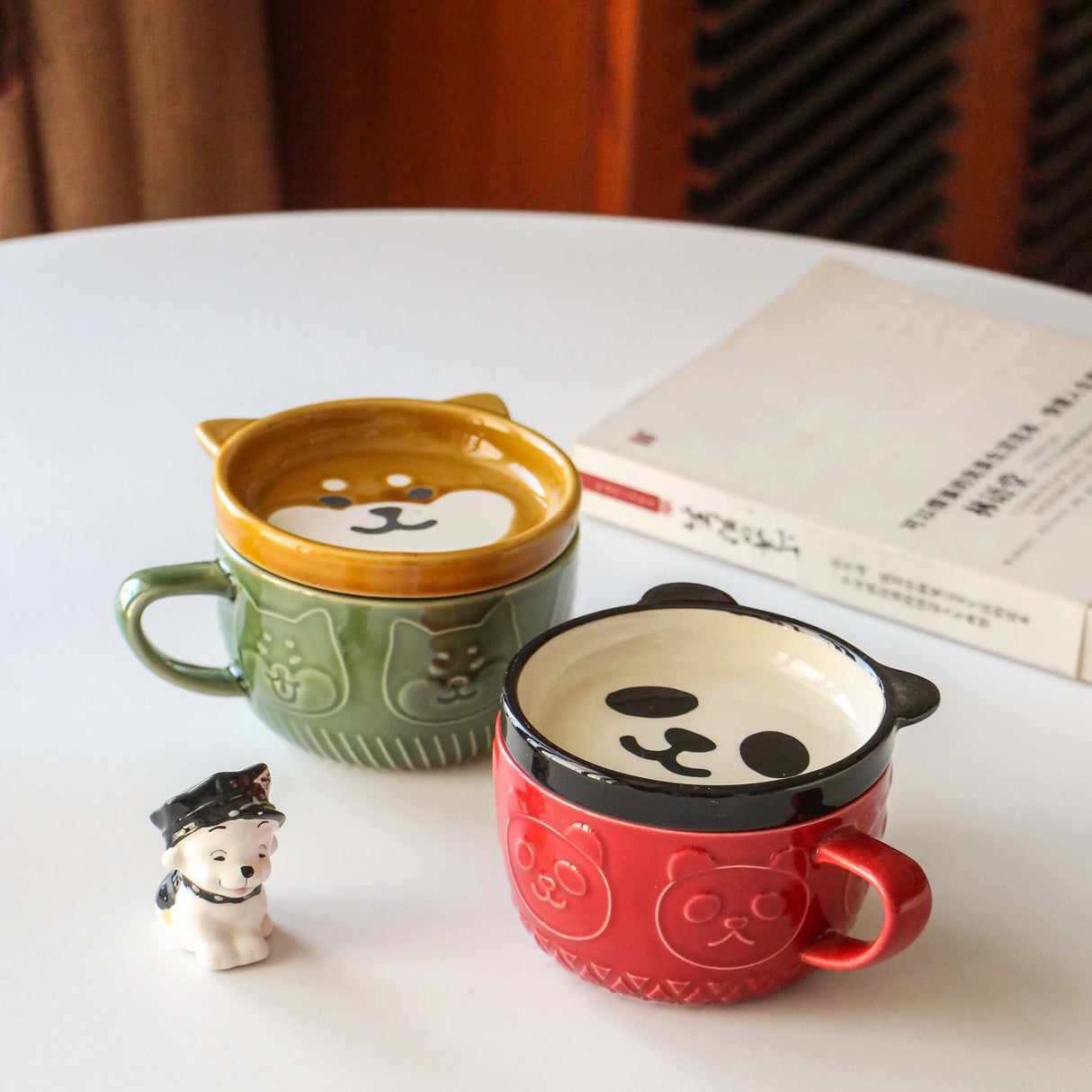 250ML Japanese Shiba Inu Ceramic Coffee Cup Saucer Cartoon Animal Breakfast Milk Cup Embossed Coffee Cup Afternoon Tea Supplies