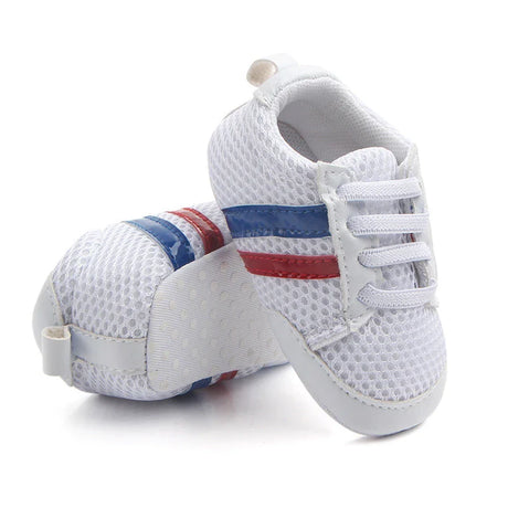 Baby Shoes Newborn Boys Sneaker Girls Two Striped First Walkers Kids Toddlers Lace Up PU Leather Soft Soles Sneakers 0-18 Months