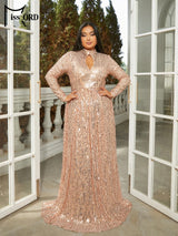 Missord 2024 New Plus Size Elegant Beautiful Women Cutout Round Neck Long Sleeve A-line Evening Wedding Birthday Party Dress