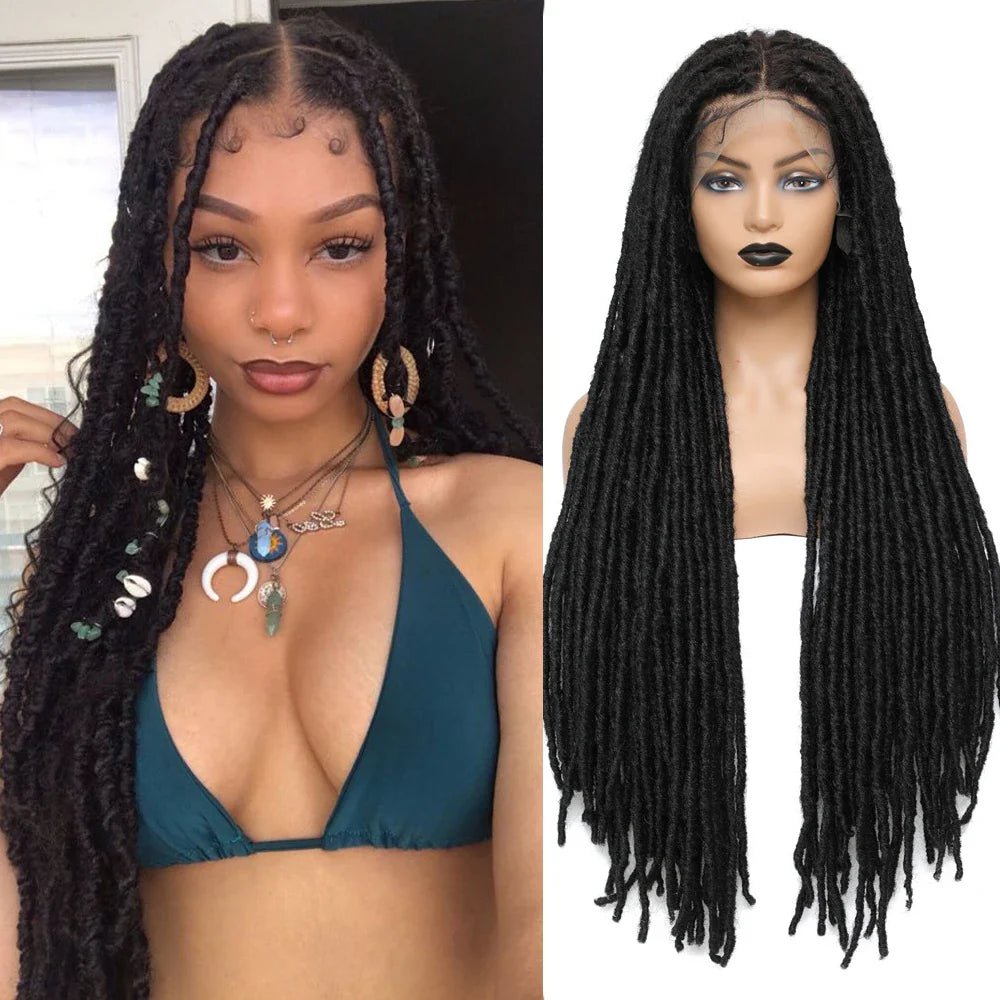 32" Full Lace Front Box Braided Synthetic Wigs Knotless Cornrow Braids Black Lace Frontal Wigs With Baby Hair for Women X-TRESS