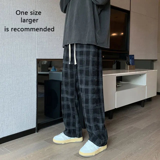 Men Checkered Casual Pants Loose Straight Corduroy Pants Sweatpants Man Fashion Streetwear 2023 Spring New Hip Hop Trousers