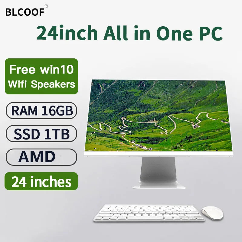 All In One Desktop Computer A8 AMD Full Set PC Gamer 24 Inch Monoblock Pc  All In One PC Ram 8GB SSD With Windows 10