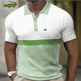 embroidery men's POLO Spring and Autumn short sleeve shirt new small plaid mixed cotton men's zipper lapel T-shirt men's casual