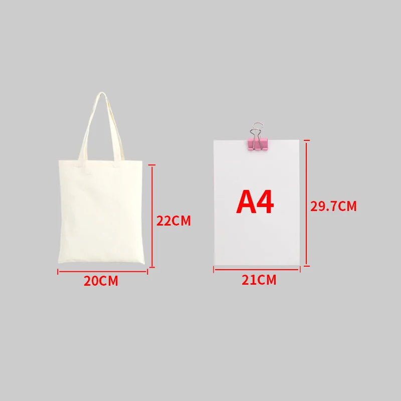 Large Capacity Canvas Shopping Bags DIY Folding Eco-Friendly Cotton Tote Bags Shoulder Bag Reusable Grocery Handbag Beige White