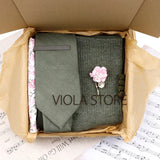 Viola Design 6PCS Gift Box Floral Solid Cotton Sock Tie Sets Clip Pin Cufflinks Hankie Men Wedding Party Daily Cravat Accessory