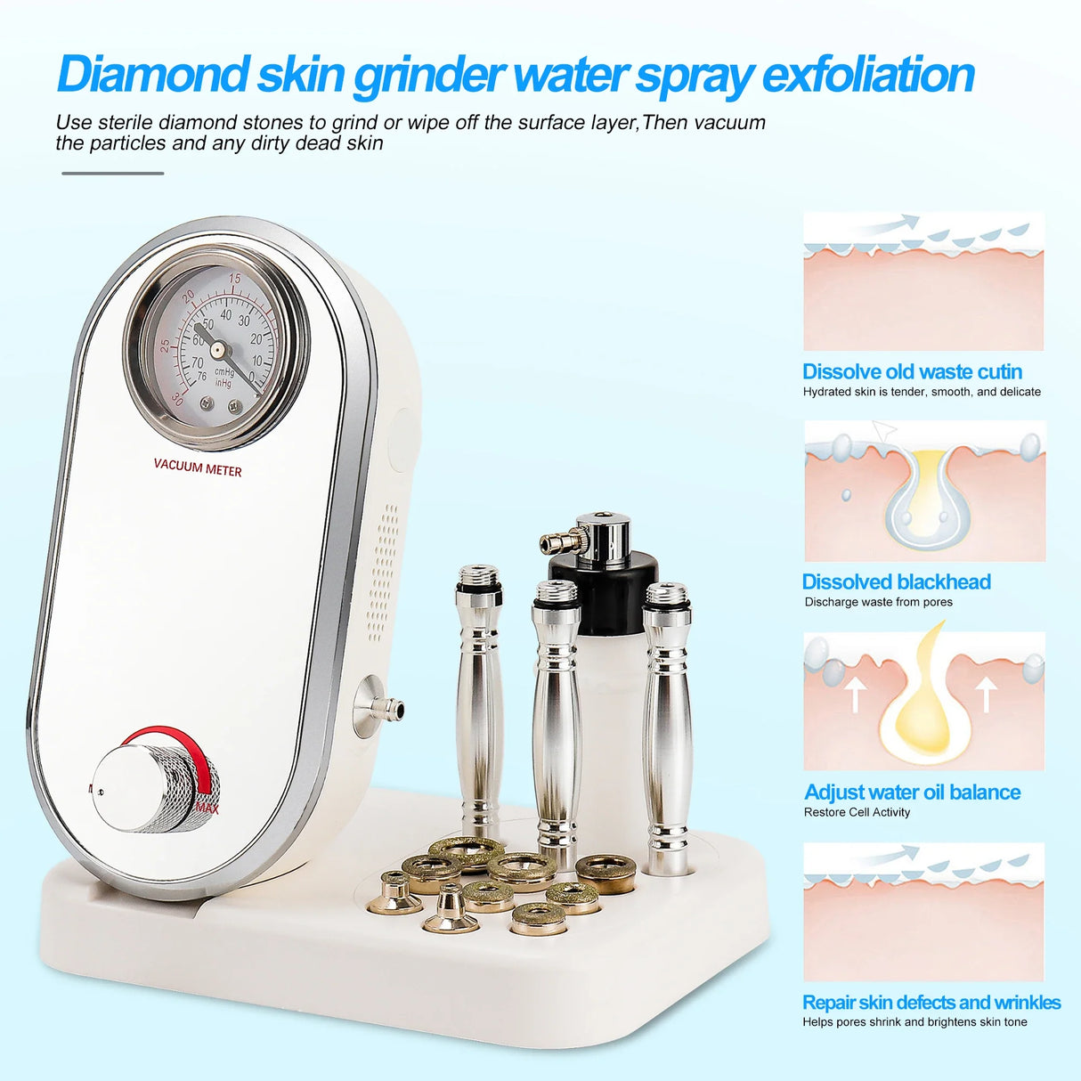 3In1 Diamond Microdermabrasion Machine Remove Wrinkle Blackhead Water Spray Facial Lifting Moisten Face Exfoliate Skin Care Tool