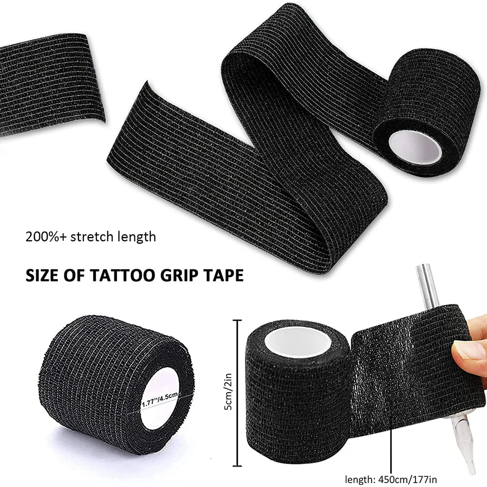 96/48/24/10/6/3pcs Black Tattoo Grip Bandage Cover Wraps Tapes Disposable Adhesive Waterproof Finger Protect Tattoo Accessories