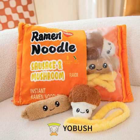 Cartoon Ramen Puff Cookie Bag Bubble Tea Plush Pillow Stuffed Kawaii Animals Axolotl Yellow Duck Bat Bunny Small Balls Candy Bag