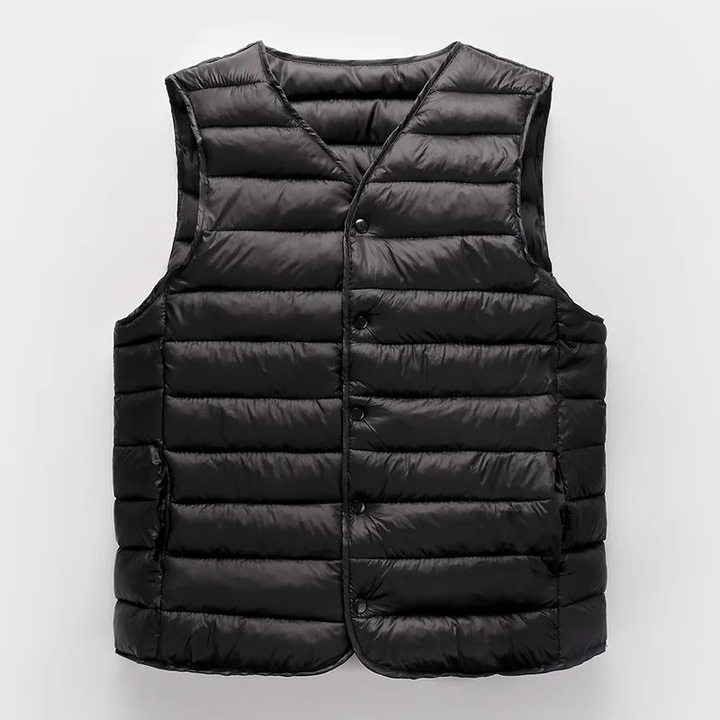 2023 Autumn Winter Men Warm Vest Jacket Male Ultra Lightweight V-neck Sleeveless Button Packable Warm Down Cotton Liner Vest