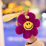 15cm Smiling Sunflower Plush Pendant Colorful Plant Flower Keyring Keychain Key Chain Stuffed Small Plushie Fashion Accessory