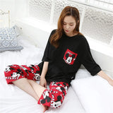 hibobi 2-Piece Spring Long Sleeved Round Neck Pajamas Loungewear Set Women's Cartoon Cute Fashion Pajamas Pajama Pants Set