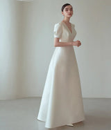 KOYOUN V Neck Simple Wedding Dresses with Short Puff Sleeves Bride Gowns A Line Korean Bride vestidos de novia 2024