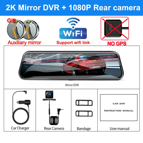 4K Front and Rear Camera Mirror GPS Car DVR Wifi 3Lens Dash Cam for Cars Backup Camera for Vehicle Video Recorder Car Assecories