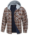 TACVASEN Cotton Flannel Shirt Jacket with Hood Mens Long Sleeve Quilted Lined Plaid Coat Button Down Thick Hoodie Outwear