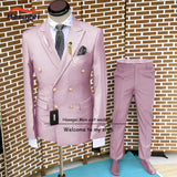 Formal Suit for Men Wedding Tuxedo Double-breasted Jacket and Pants 2-piece Set Business Blazer Gold Buttons Suit Groom