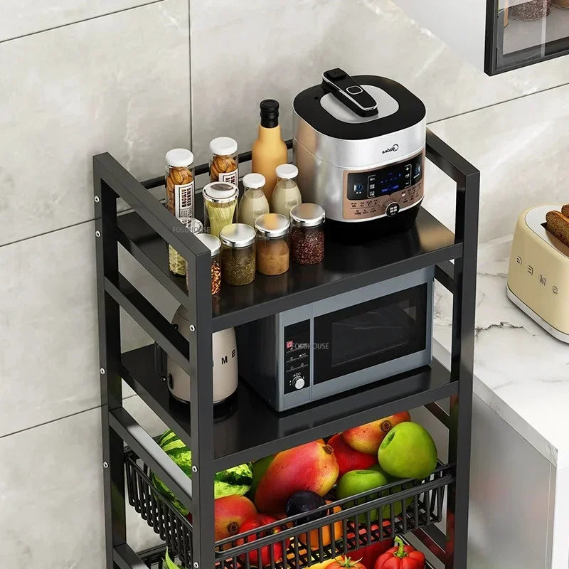 Home Kitchen Trolley Multifunction Oven Microwave Cart Moving Floor Fruit Vegetable Storage Cart Kitchen Island Trolley Cart Z