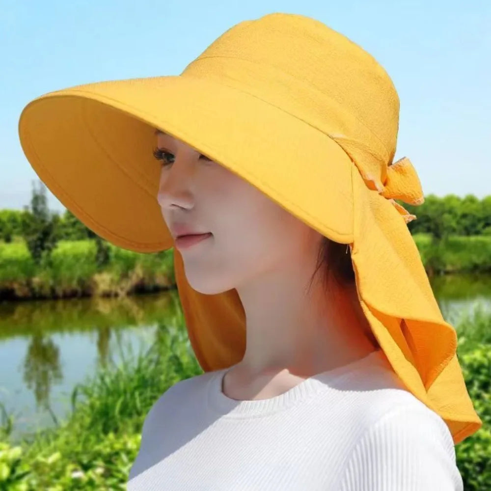 Wide Brim Sun Hat Hot Sale Sunscreen and Shading Shawl Shawl Mask UV Protection Adjustable Women's Ponytail Hat Gift