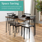 5-Piece Metal and Wood Indoor Modern Rectangular Dining Table Furniture Set  / 4 Chairs - Drift Brown