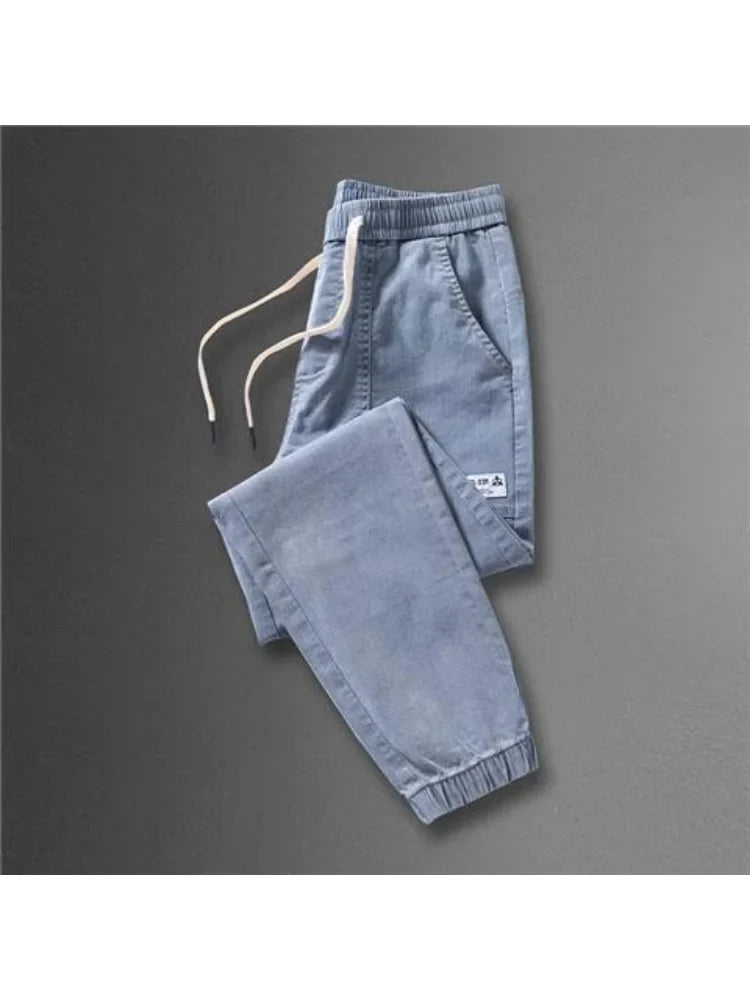 Japan Korean Fashion Men Wide Leg Jeans New Streetwear Straight Baggy Elastic Waist Denim Pants Male Casual Loose Trousers