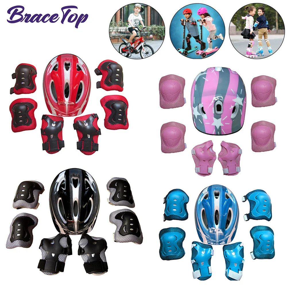 7Pcs Kids Skating Protective Gear Set Children Knee Wrist Guard Elbow Pads Bicycle Skateboard Ice Skating Roller Protector Guard