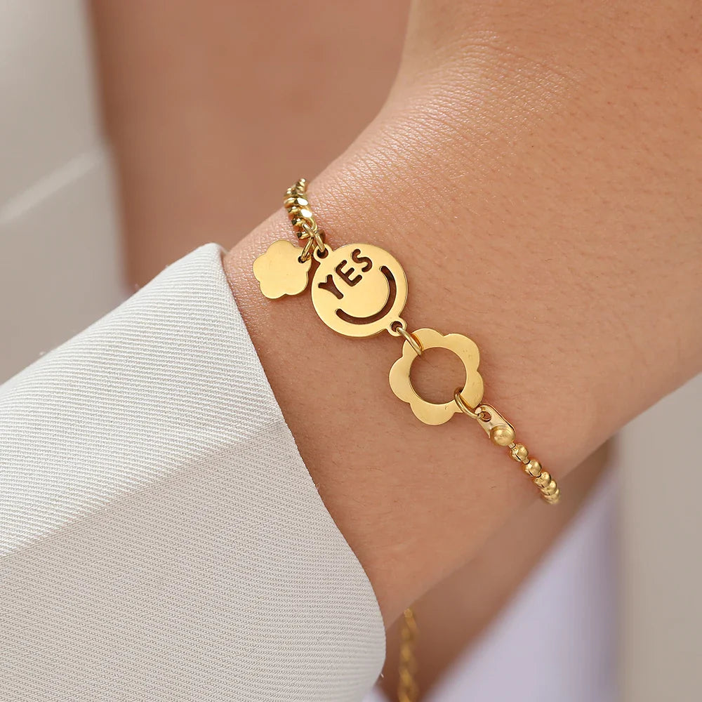 Stainless Steel Bracelets Fashion Trend Multilayer Chain Elephant Smiley Infinity Symbol Round Bracelet For Women Jewelry Gifts