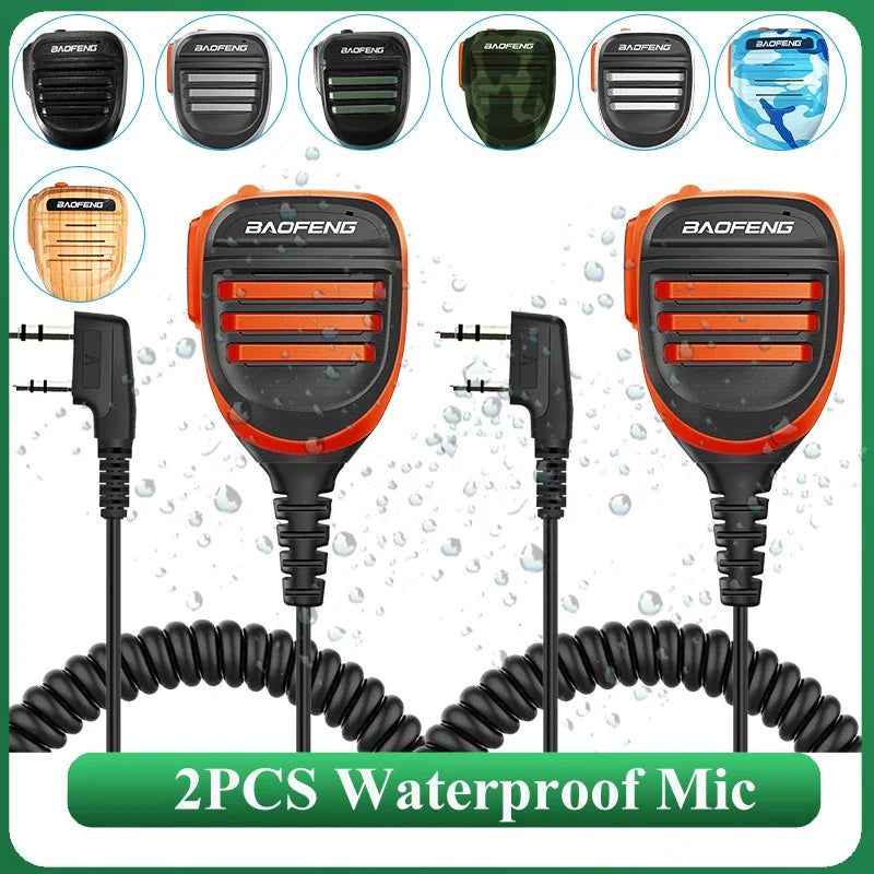 2PCS Baofeng Walkie Talkie Speaker Mic Waterproof PTT Microphone For UV-5RH DM-1701 UV-17 UV-K5 UV-K6 UV18 Pro Radio Accessories