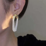 Fashion Metal U Shape Tassel Chain Earrings For Women Elegant Silver Color Multi Layer Geometric Personality Earrings Jewelry