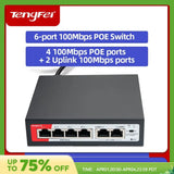 TengFei POE Switch 6Port 100Mbps Switch 4 PoE+2 UpLink With Internal Power Office Home Network Hub for IP Camera with Phone