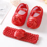 0~18M Cute Bowknot Newborn Baby Shoes Headband Set Anti Slip Toddler Infant First Walker Baby Girls Newborn Soft Sole Pink Shoes