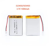 523450/503450 1000mAh 3.7V Polymer Lithium Rechargeable Battery Li-ion Battery JST PH2.0 2pin For GPS Smart Phone DVD MP5