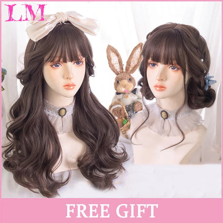 LM Cosplay Wig With Bangs Synthetic Straight Hair 24 Inch Long Heat-Resistant Pink Wig For Women