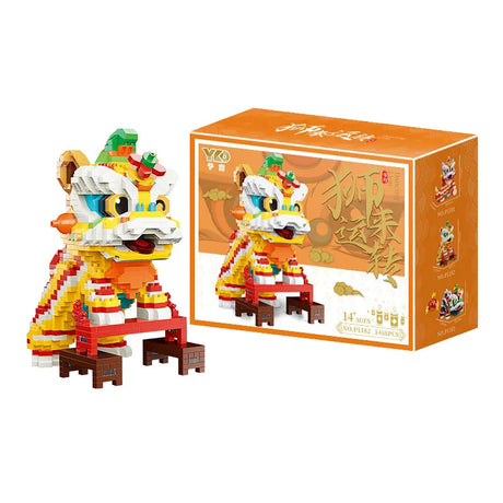 Chinese Lion Dance Building Blocks Mascot Assemble Small Particle Model Bricks Children's Puzzle Toy Creative Christmas's Gifts