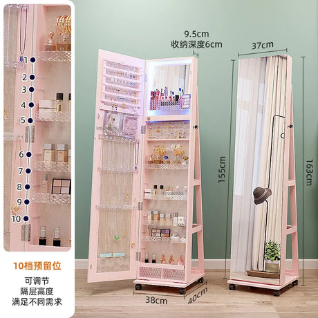 Full-length Mirror 360° Rotating Floor Makeup Mirror Cabinet Bedroom Jewelry Cabinet with Mirror Fitting Room Dressing Mirrors