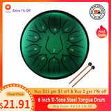 6 inch 11-Tone Steel Tongue Drum D-Key Hand Pan Drums with Drumsticks & 3 inch 6-Tone Percussion Music Instrument Drum Accessory