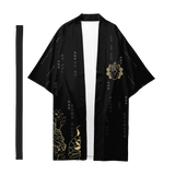 Men's Japanese Long Kimono Cardigan Men's Samurai Costume Kimono Fireworks Pattern Kimono Shirt Yukata Outer Cover