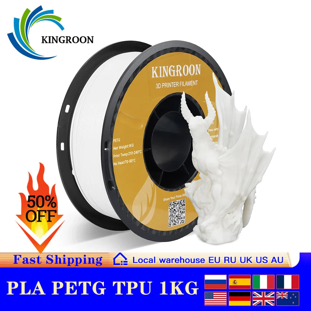 Kingroon 3D Printer PLA PETG Filament 1kg 1.75mm For 3D Printer,TPU 2.2LBS 3D Printing Plastic Material Eco Friendly Fast Ship