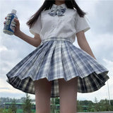 Japanese Uniform Korean School JK Uniform Shirt Plaid Skirt Set South Korea Students Short Sleeve Pleated Skirt Set Girl Seifuku