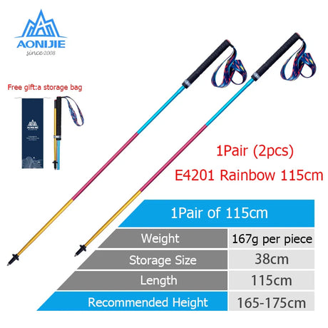 2PCS AONIJIE E4201 Lightweight Folding Collapsible Quick Lock Trekking Pole Hiking Pole Trail Running Walking Stick Carbon Fiber