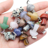 Mutilcolor 10 PCS Natural Crystal Stone Pendants Mushroom Shape Gemstone,with Clasps for Necklace Bracelet Jewelry Making